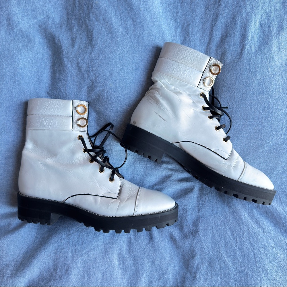 Stuart Weitzman White Lace Up Boots